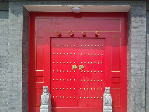 齐齐哈尔中国传统四合院系列朱红色中式木制大门木作